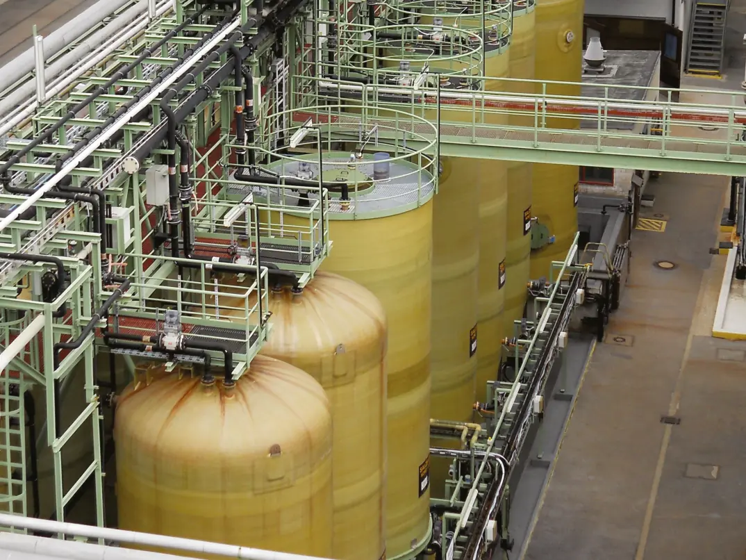 FRP tanks and piping in a chemical plant