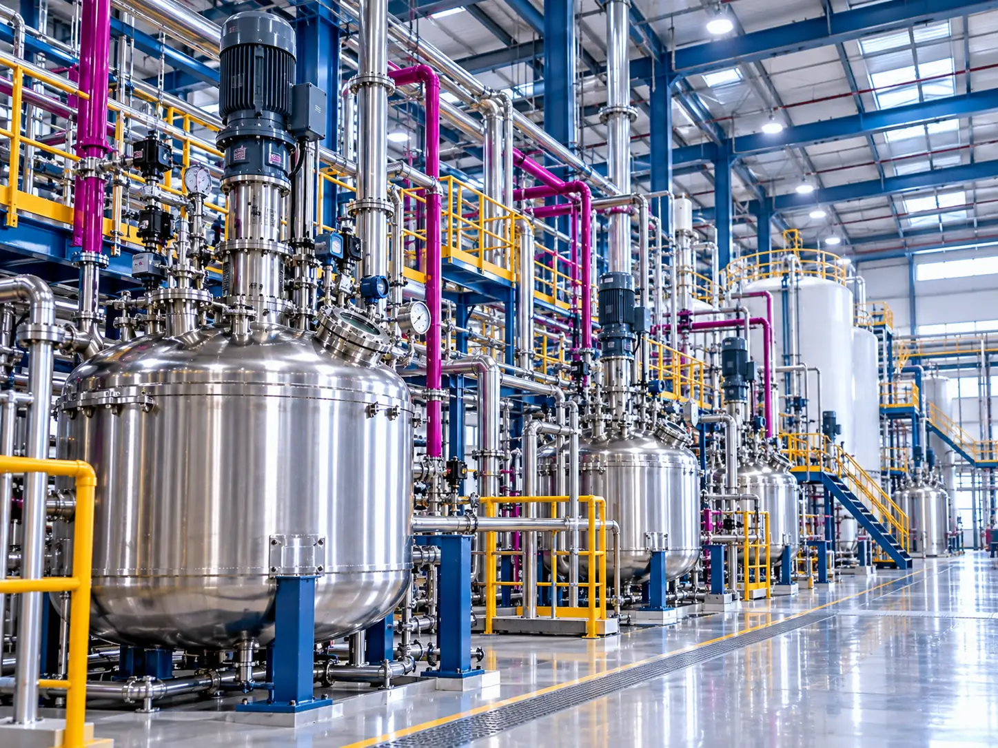 Resin production hall with reactors