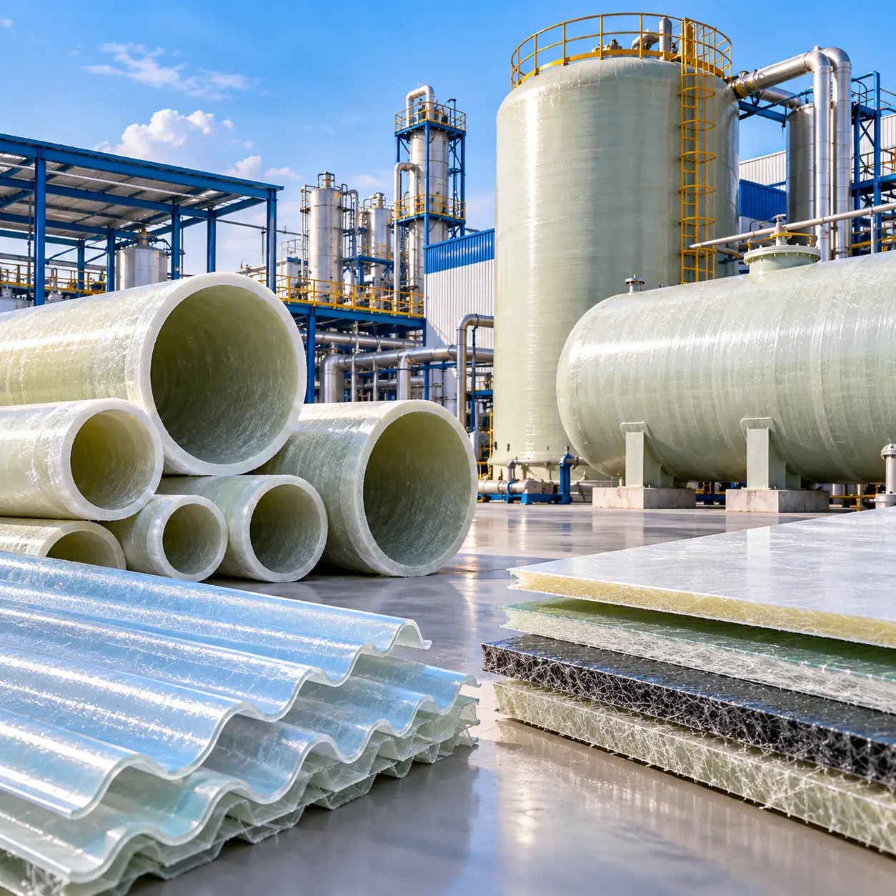 FRP pipe and tank manufacturing with polyester resin